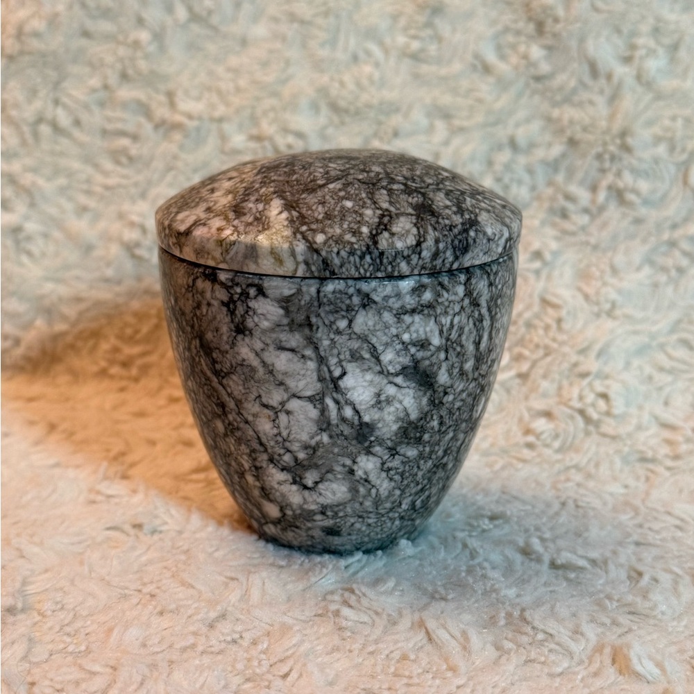 Vintage Alabaster Marble Natural Stone Trinket Bowl with Lid. Not marked.